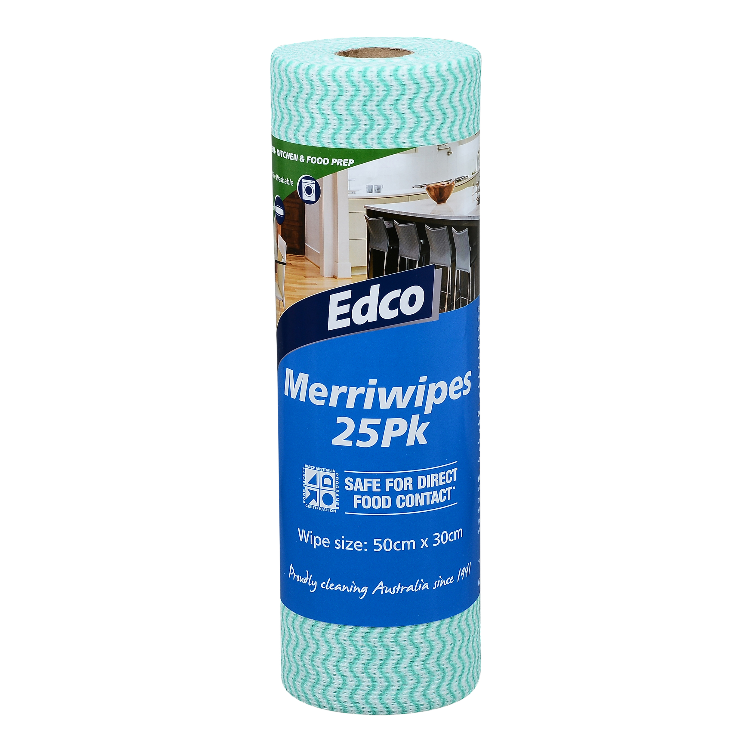56113 Edco Merriwipes on Roll 25pk – Green IP Front
